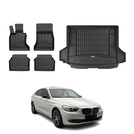 2010-2017 BMW 5 Series GT F07 2WD Premium Floor Mats & Cargo Liner Full Set All Weather Heavy Duty Black