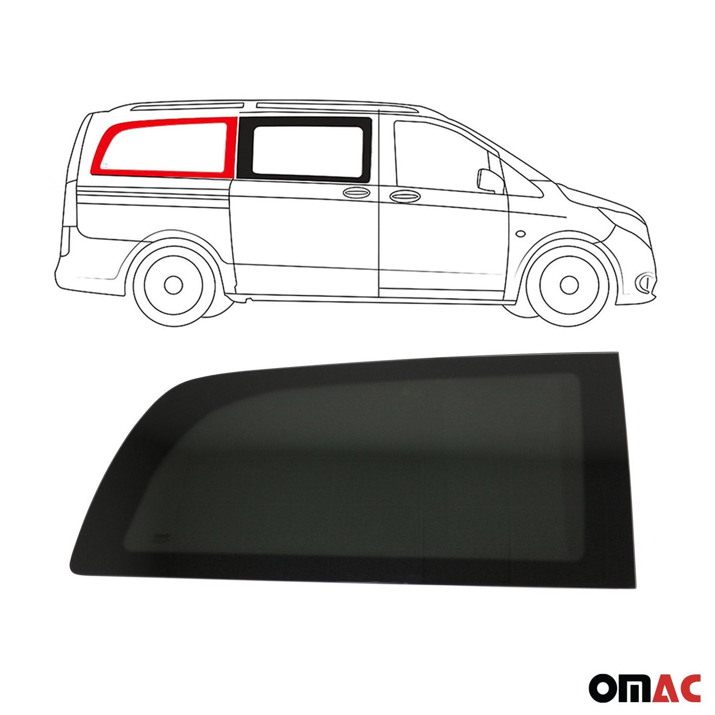 OMAC Window Glass Fit Kit For Mercedes Metris 2016-2024 Right Side Rear Black L2 MWB FTSET1-4733405M-1RSFR