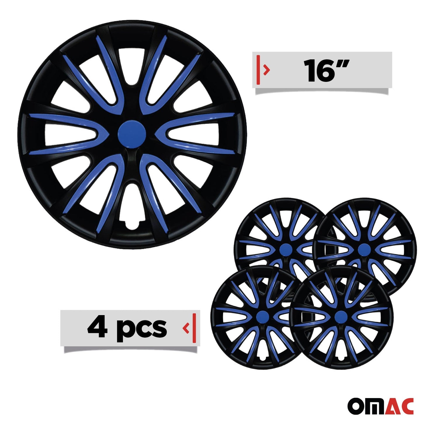 Bicolo Hub Caps Wheel Cover 16" Black Matt & Dark Blue Full Set 4 pcs.