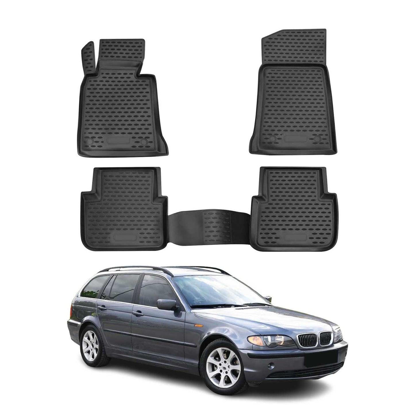 1999-2005 BMW 3 Series E46 Sedan & Touring Floor Mats Liners Full Set All Weather Black