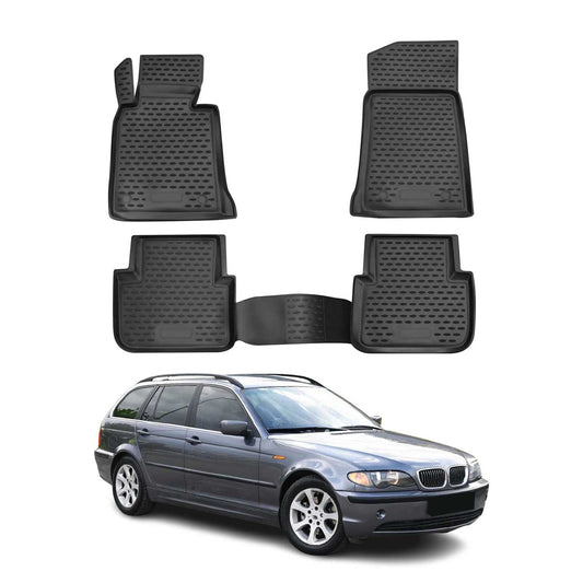 1999-2005 BMW 3 Series E46 Sedan & Touring Floor Mats Liners Full Set All Weather Black