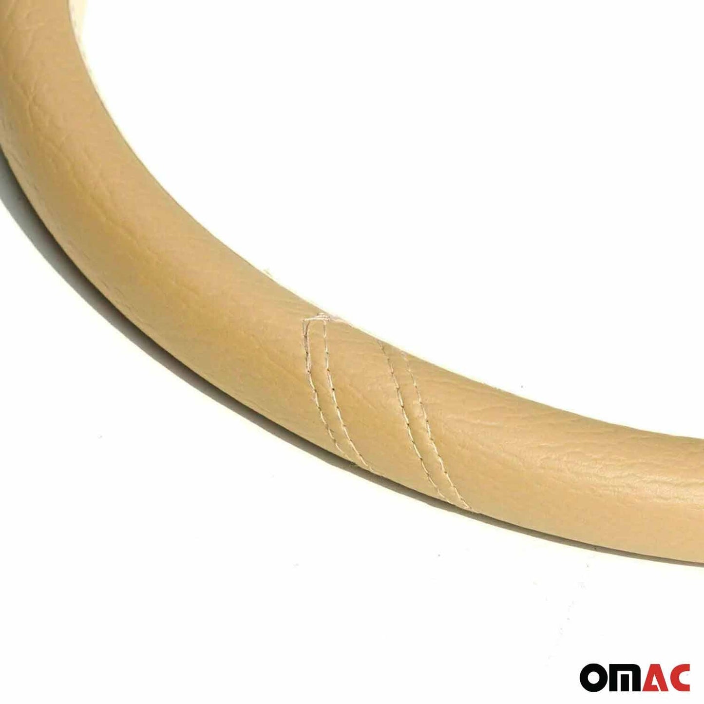 OMAC For Ford Expedition Dark Beige Leather 15" Car Steering Wheel Cover Anti-Slip U009832