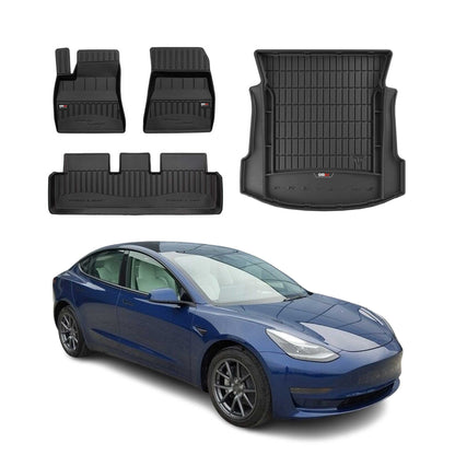 2017-2024 Tesla Model 3 Premium Floor Mats & Cargo Liner Full Set All Weather Heavy Duty Black