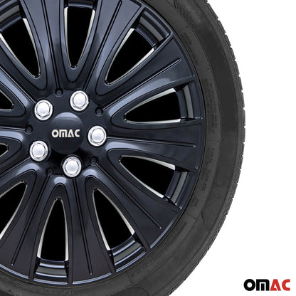 OMAC 16" Wheel Covers Guard Hub Caps Durable Snap On ABS Gloss Black Silver 4x OMAC-WE40-GBK16