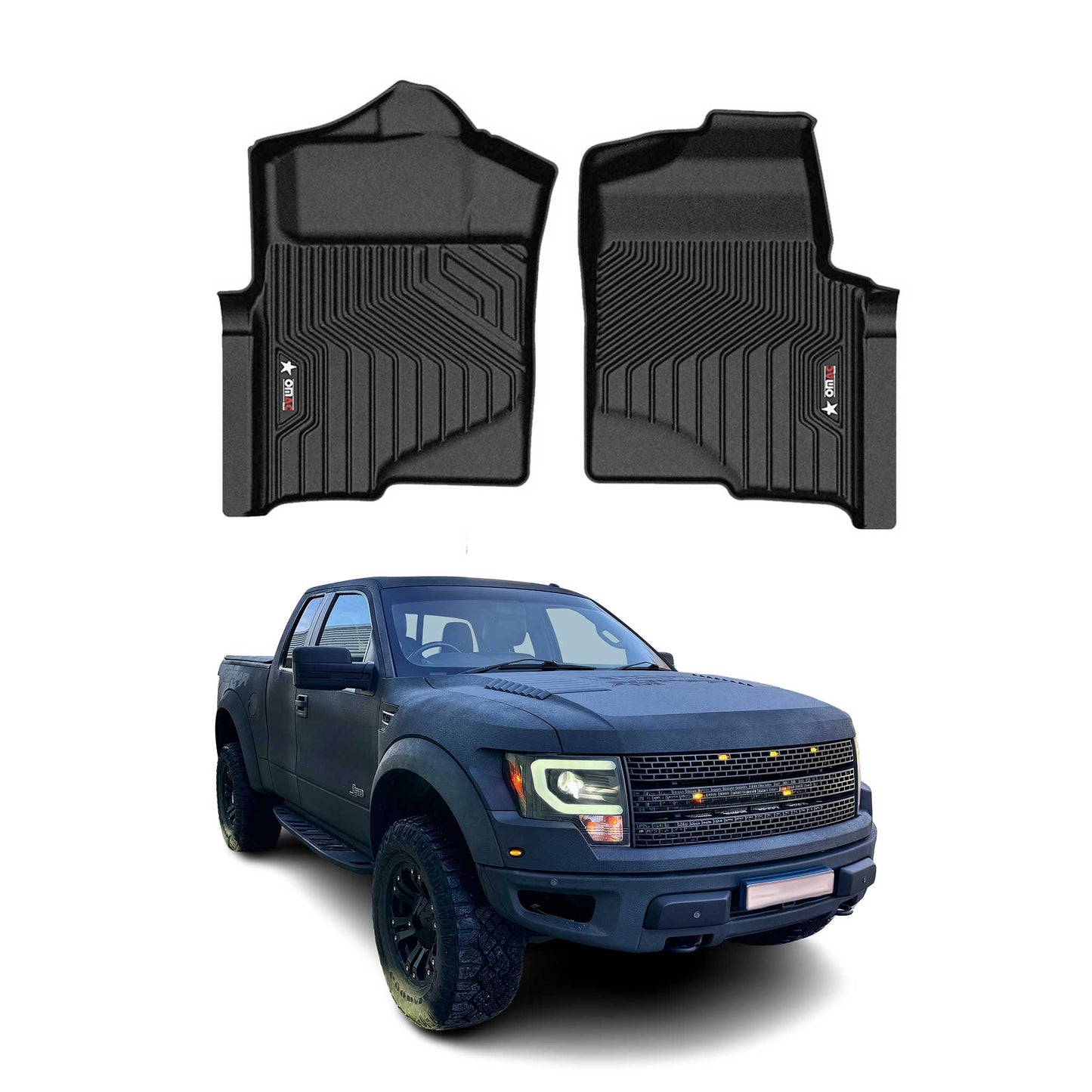 2009-2014 Ford F-150 Premium Floor Mats Liners First Row Set Black