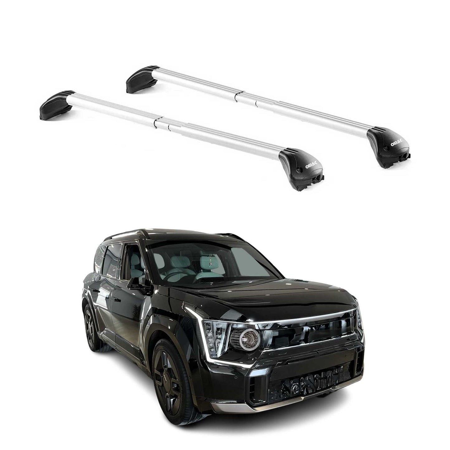 Roof Rack Cross Bars Adjustable fits Raised Rail for Kia EV9 2024-2026 Silver 2x