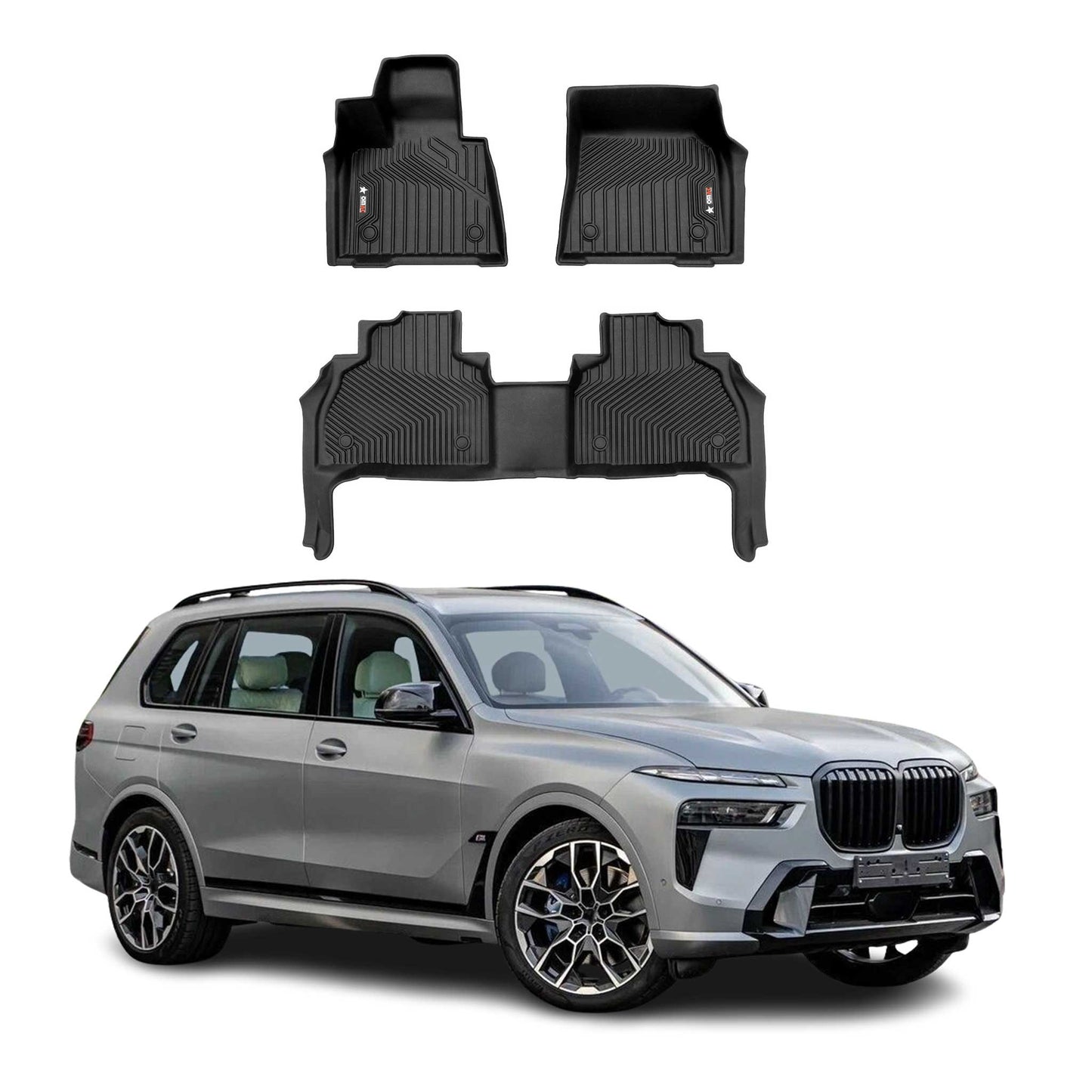 2019-2025 BMW X7 G07 Premium Floor Mats Liners 7 Seats First and Second Row Set Black