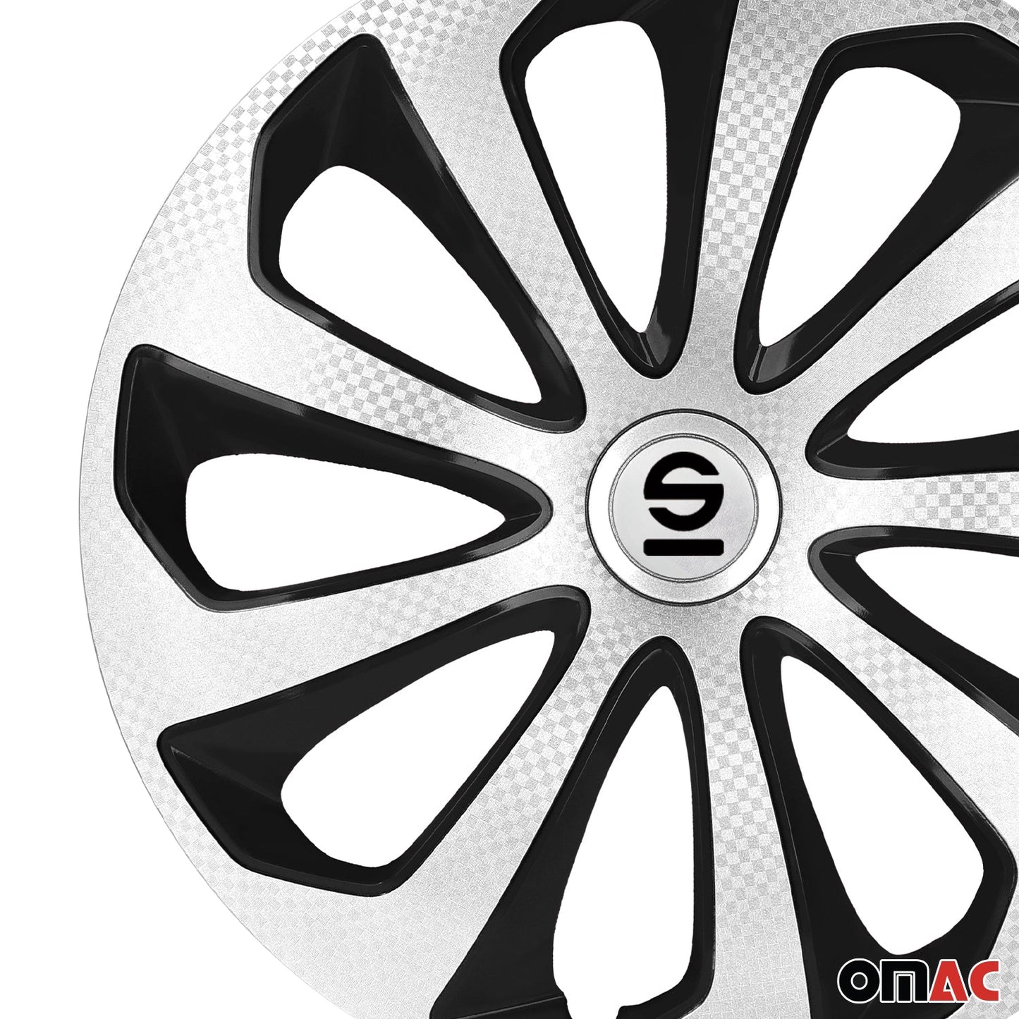 OMAC 16" Sparco Sicilia Wheel Covers Hubcaps Silver Carbon Black 4 Pcs 96SPC1675SVBKC