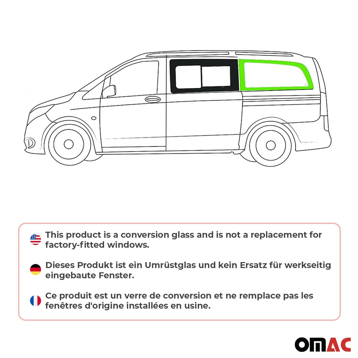 2016-2024 Mercedes Metris Window Glass Left Side Rear Black L2 MWB