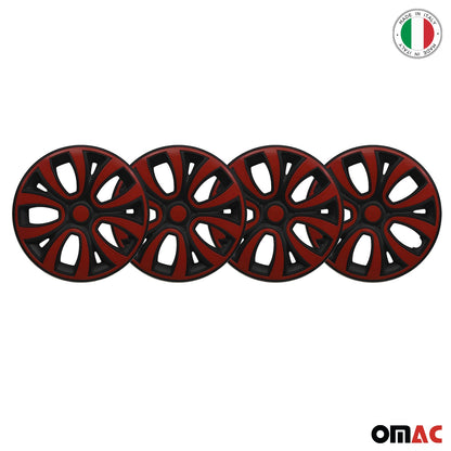OMAC Hubcaps 14" Inch Wheel Rim Cover Glossy Black with Red Insert 4pcs Set 99FR241B14R