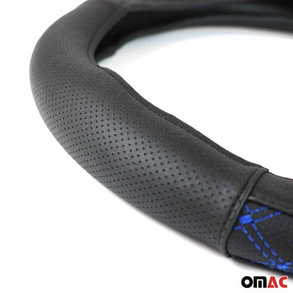 14.5-15.5’’ Steering Wheel Cover Blue Stitch Leather Anti-slip Breathable