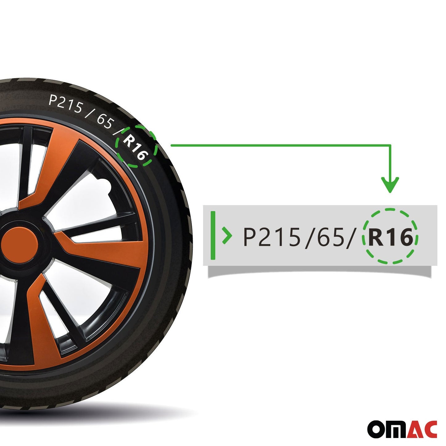 OMAC 16" Hubcaps Wheel Rim Cover Black with Orange Insert 4pcs Set VRT99FR243B16O