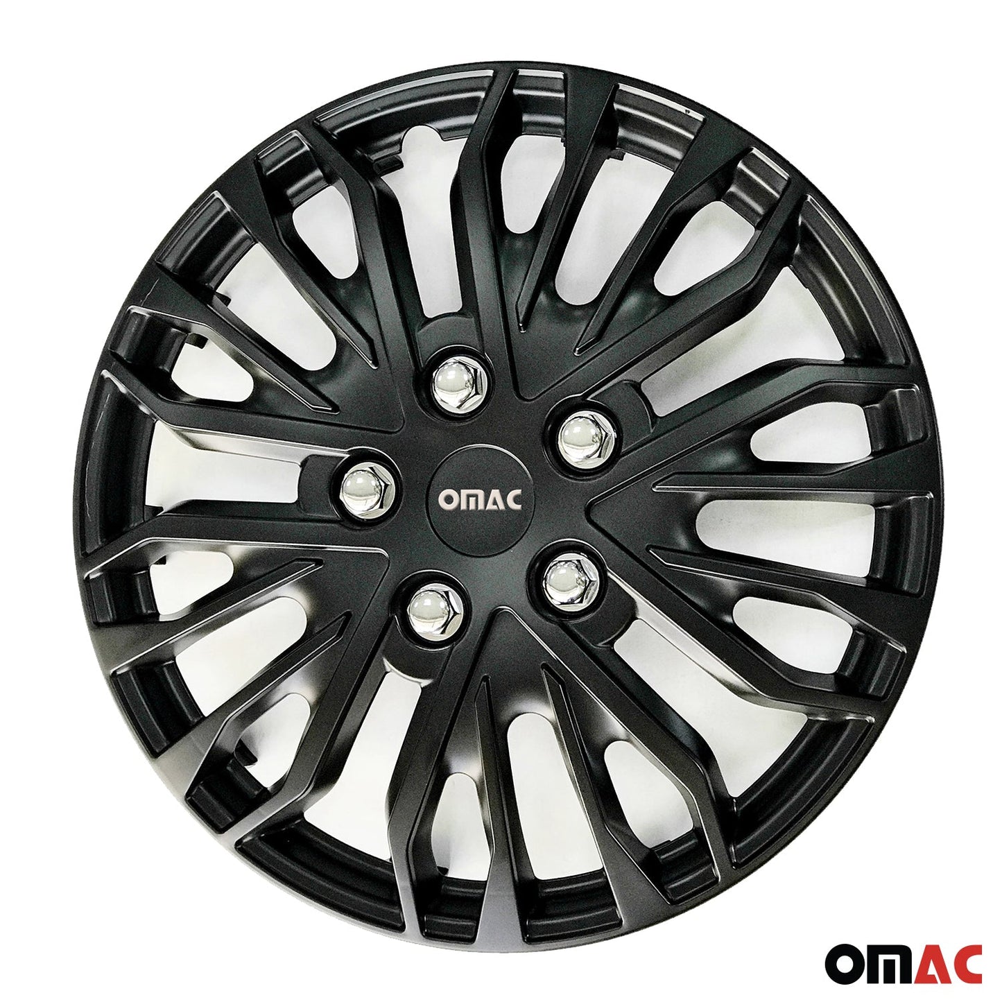 OMAC 14" Wheel Covers Guard Hub Caps Durable Snap On ABS Matt Black Silver 4x OMAC-WE41-MBK14