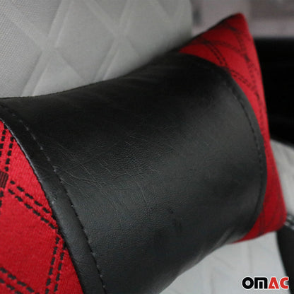OMAC 2x Car Seat Neck Pillow Head Shoulder Rest Pad Fabric and PU Leather Red Black SET96312-KS1