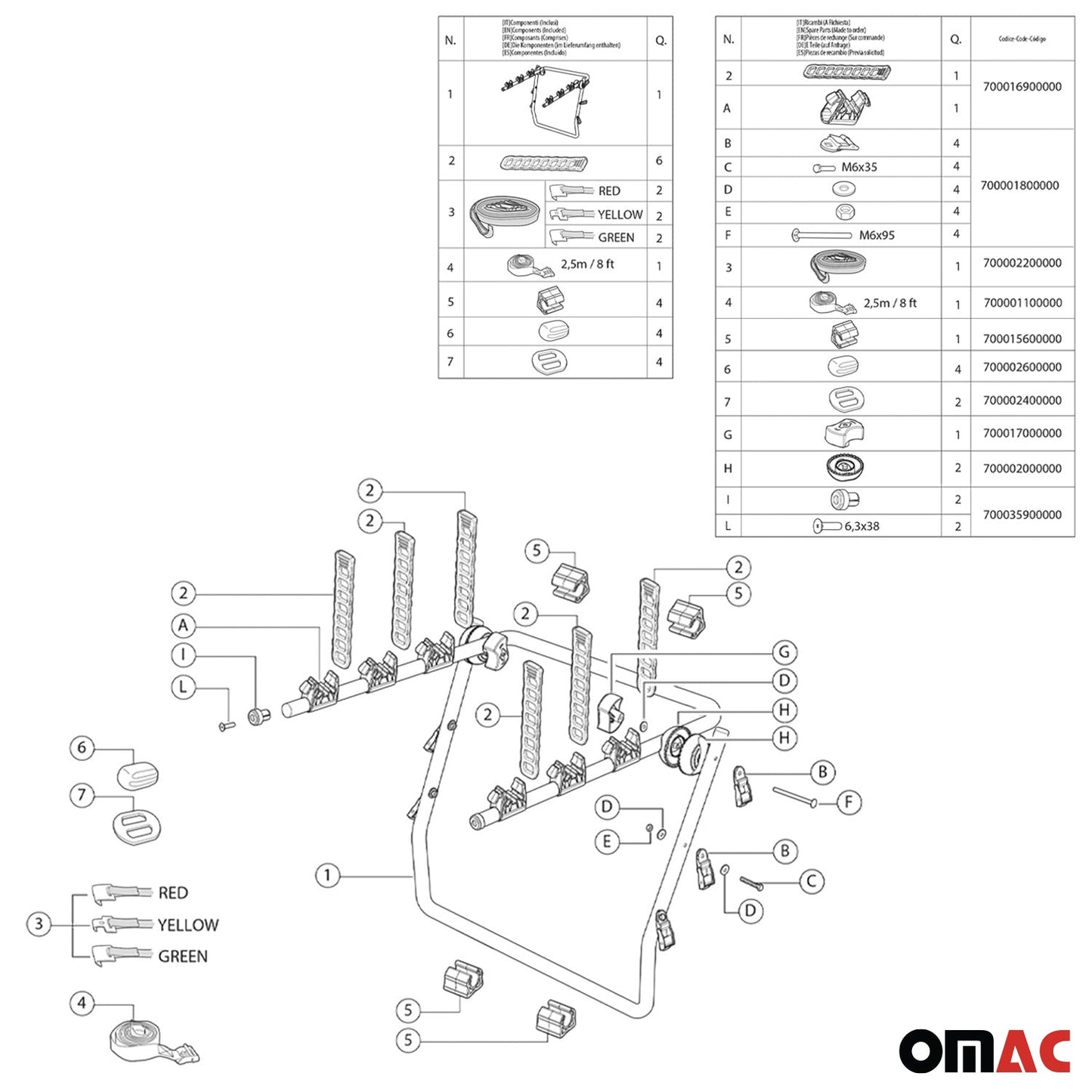 OMAC Bike Racks 3 Bike Hitch Mount for BMW 1 Series F20 F21 2012-2019 Steel Black G002316