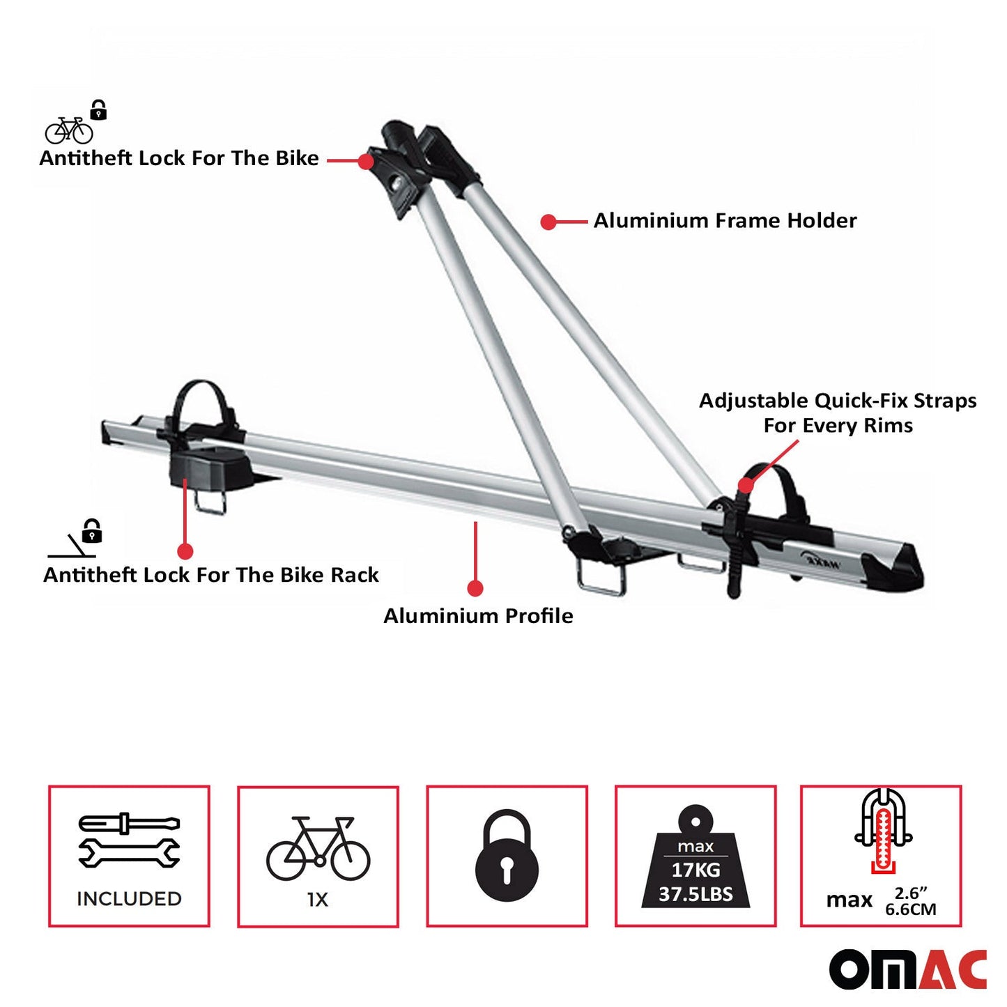 OMAC Bike Rack Carrier Roof Racks Set for Toyota RAV4 2013-2018 Silver 3x U020744