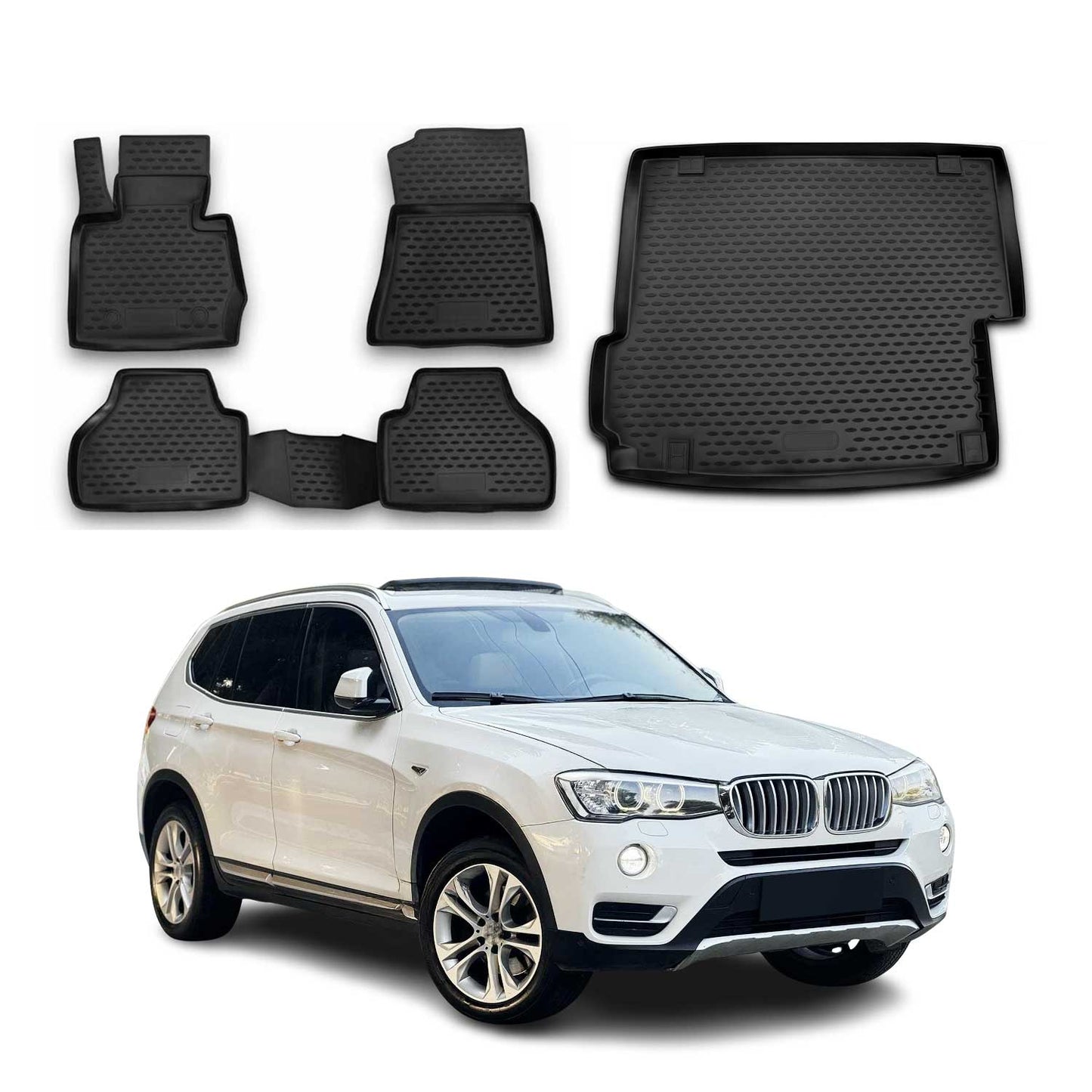 2011-2017 BMW X3 F25 Floor Mats & Cargo Liner Full Set All Weather Black