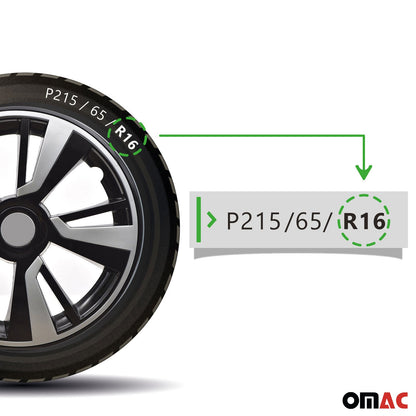 OMAC 16" Hubcaps Wheel Rim Cover Black with Light Grey Insert 4pcs Set VRT99FR243B16LG