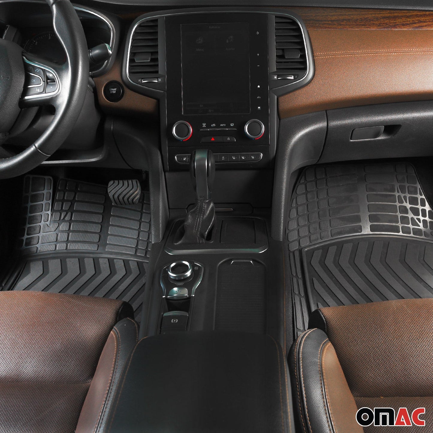 OMAC Trimmable Floor Mats Liner All Weather for Chevrolet Spark 3D Black Waterproof U015651