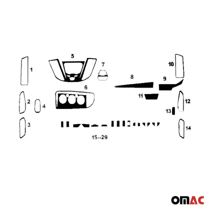 2015-2020 Ford Transit Aluminium Look Dashboard Console Trim Kit 30 Pcs