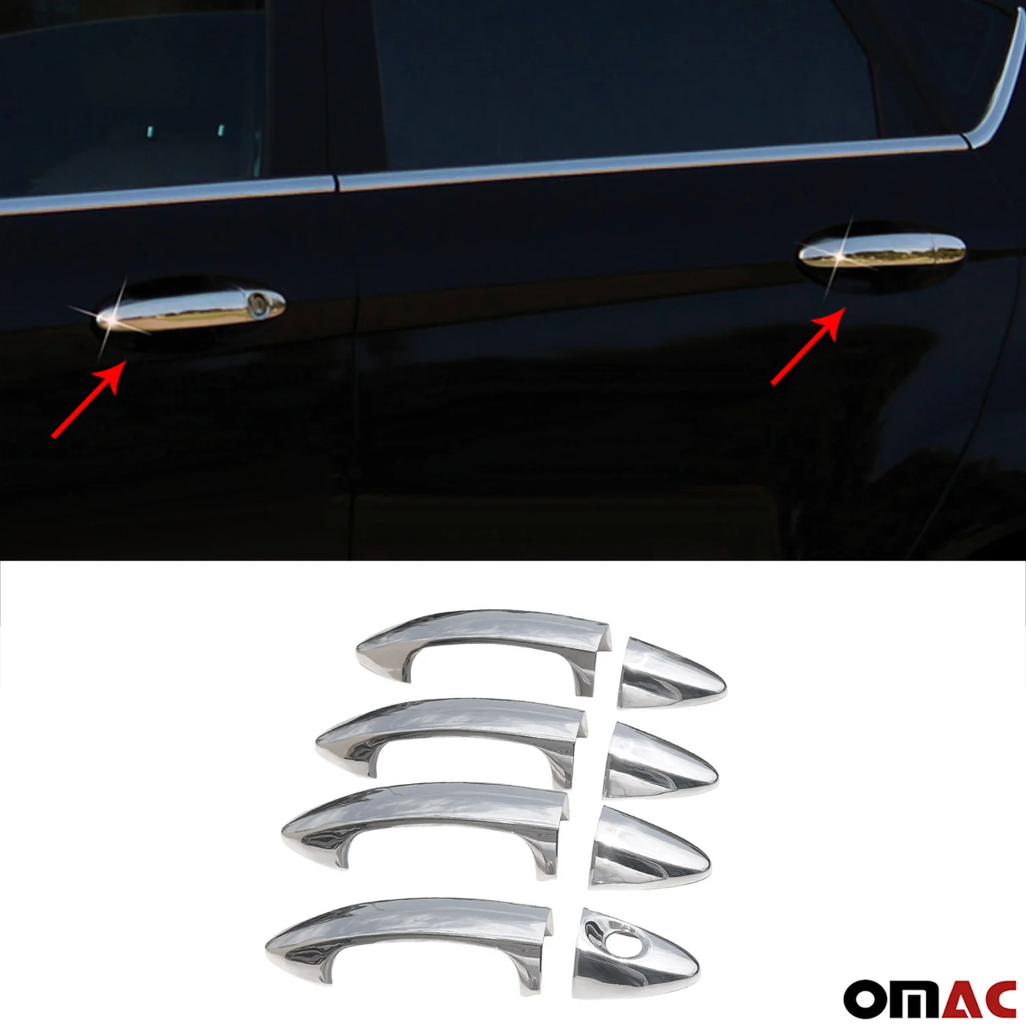 OMAC Car Door Handle Cover Protector for Ford Fiesta 2011-2019 Steel Chrome 8 Pcs 2614041