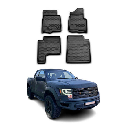 2009-2014 Ford F-150 Super Cab Floor Mats Liners Full Set All Weather Black