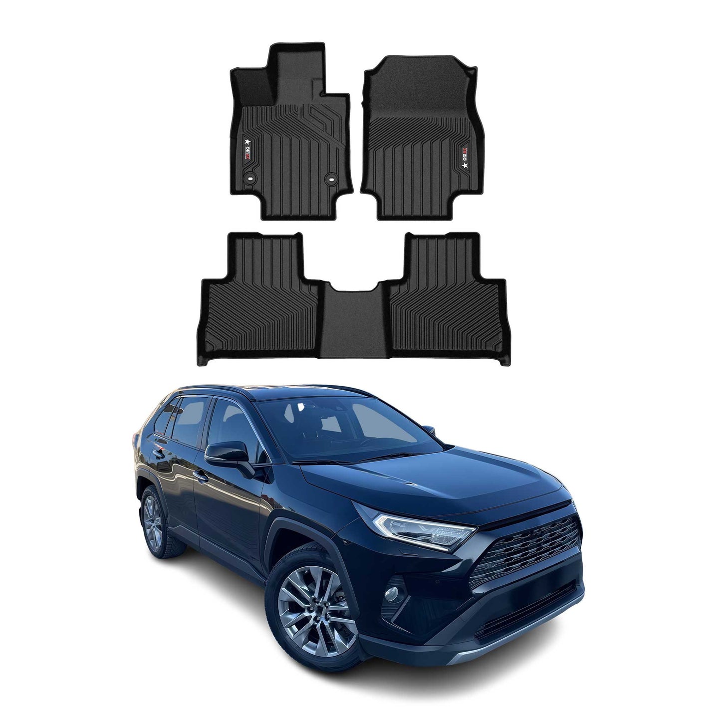 2019-2025 Toyota RAV4 Premium Floor Mats Liners First and Second Row Set Black