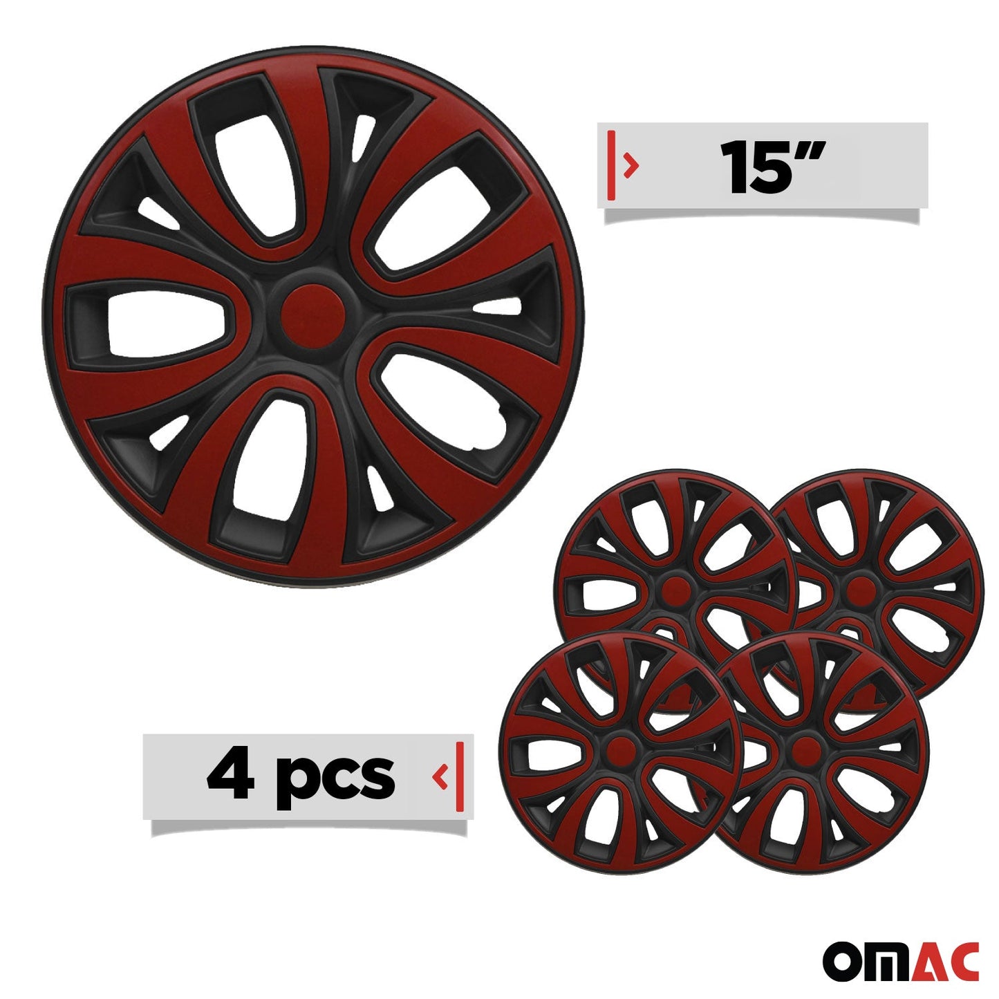 ColorFlex Hub Caps Wheel Cover 15" Black Matt & Red Full Set 4 pcs.