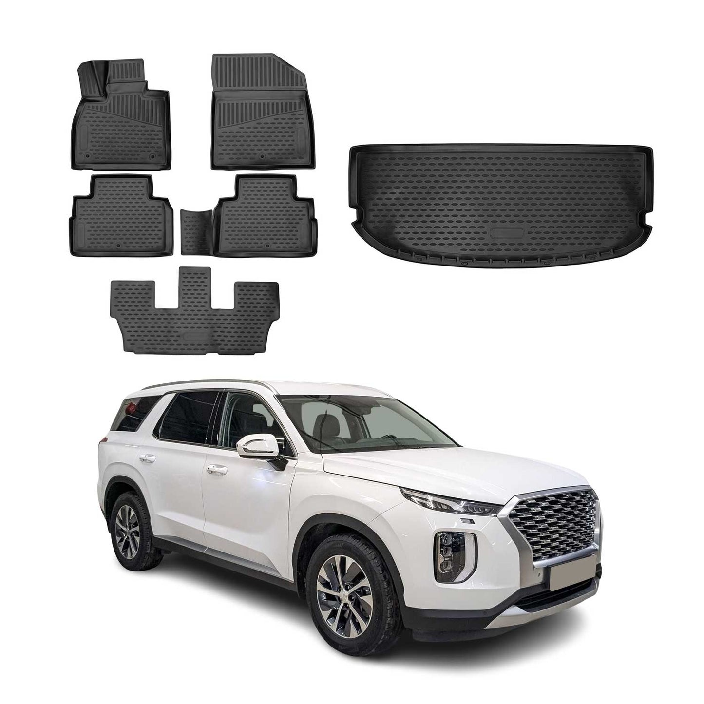 2020-2025 Hyundai Palisade 8 seats Floor Mats & Cargo Liner Full Set Black