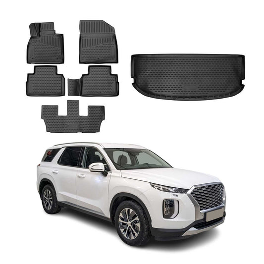 2020-2025 Hyundai Palisade 8 seats Floor Mats & Cargo Liner Full Set Black