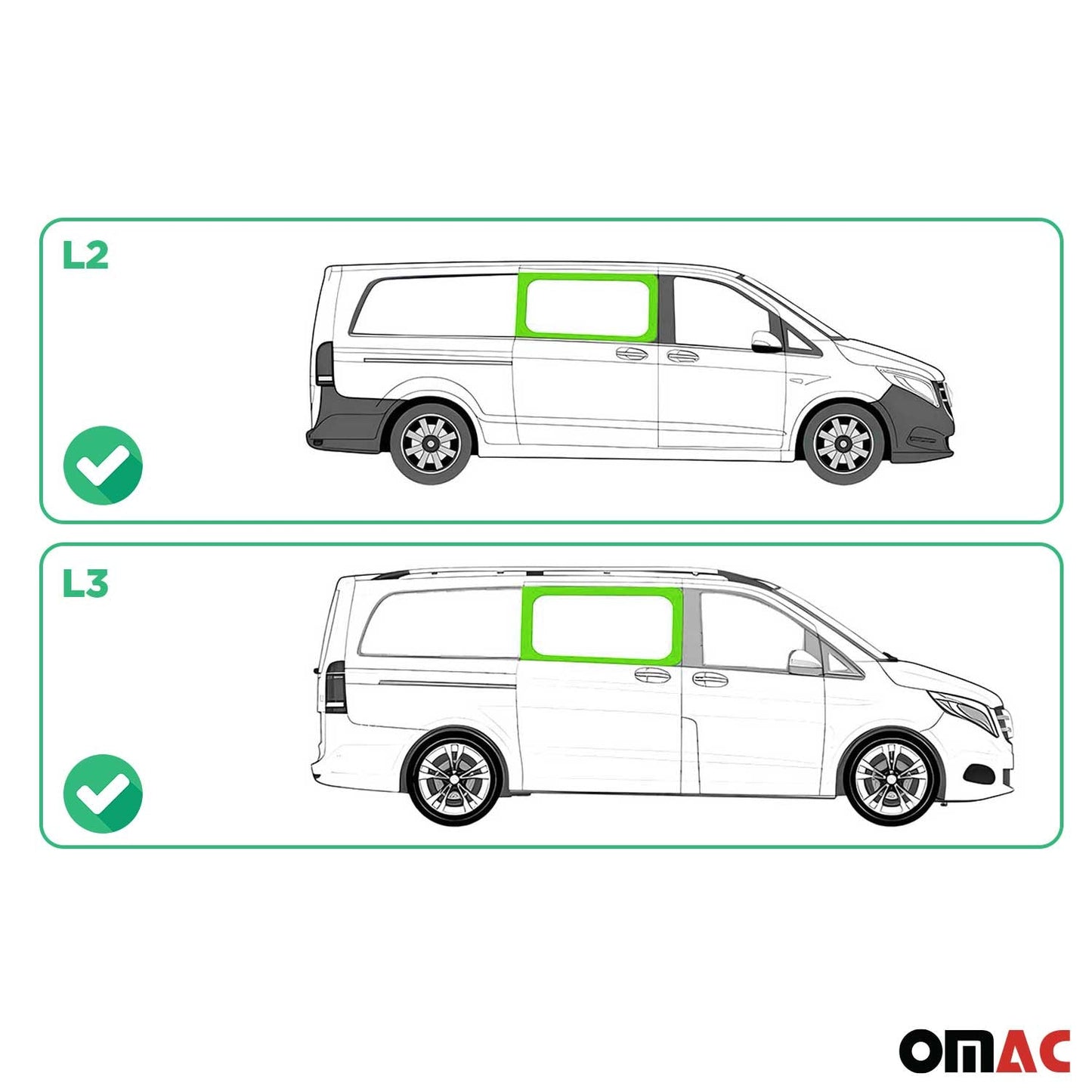 2016-2024 Mercedes Metris Window Glass Fit Kit Right Side Front L2 L3 Black