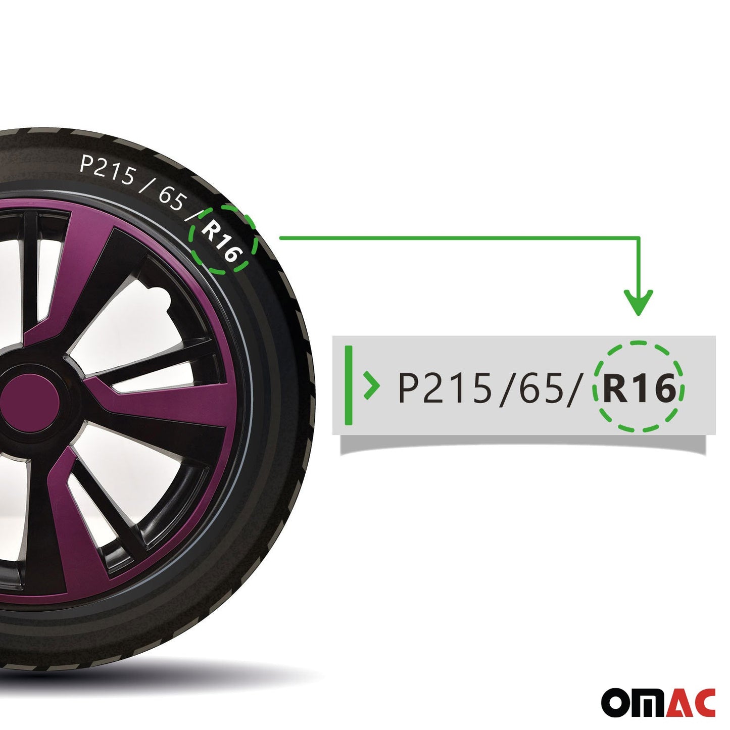 OMAC 16" Hubcaps Wheel Rim Cover Black with Violet Insert 4pcs Set VRT99FR243B16V