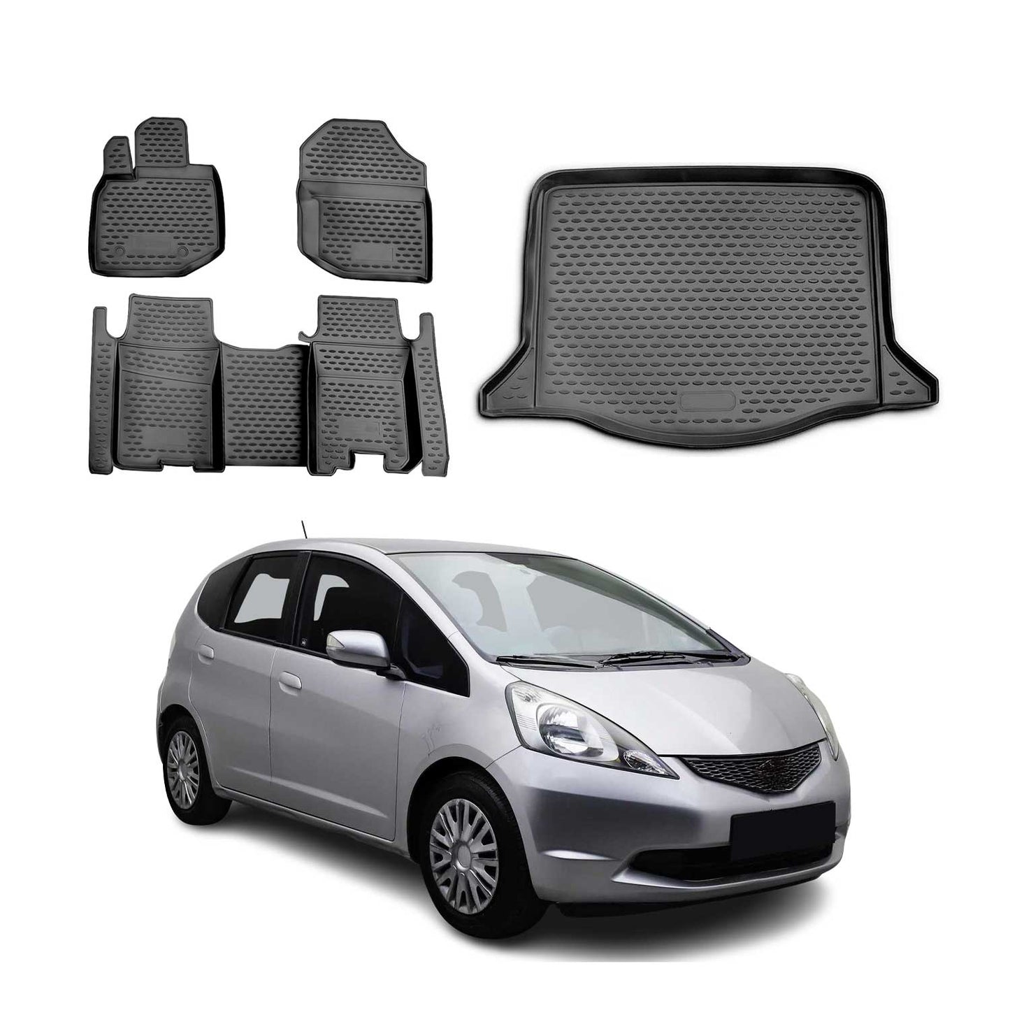 2009-2013 Honda Fit Floor Mats & Cargo Liner Full Set All Weather Black