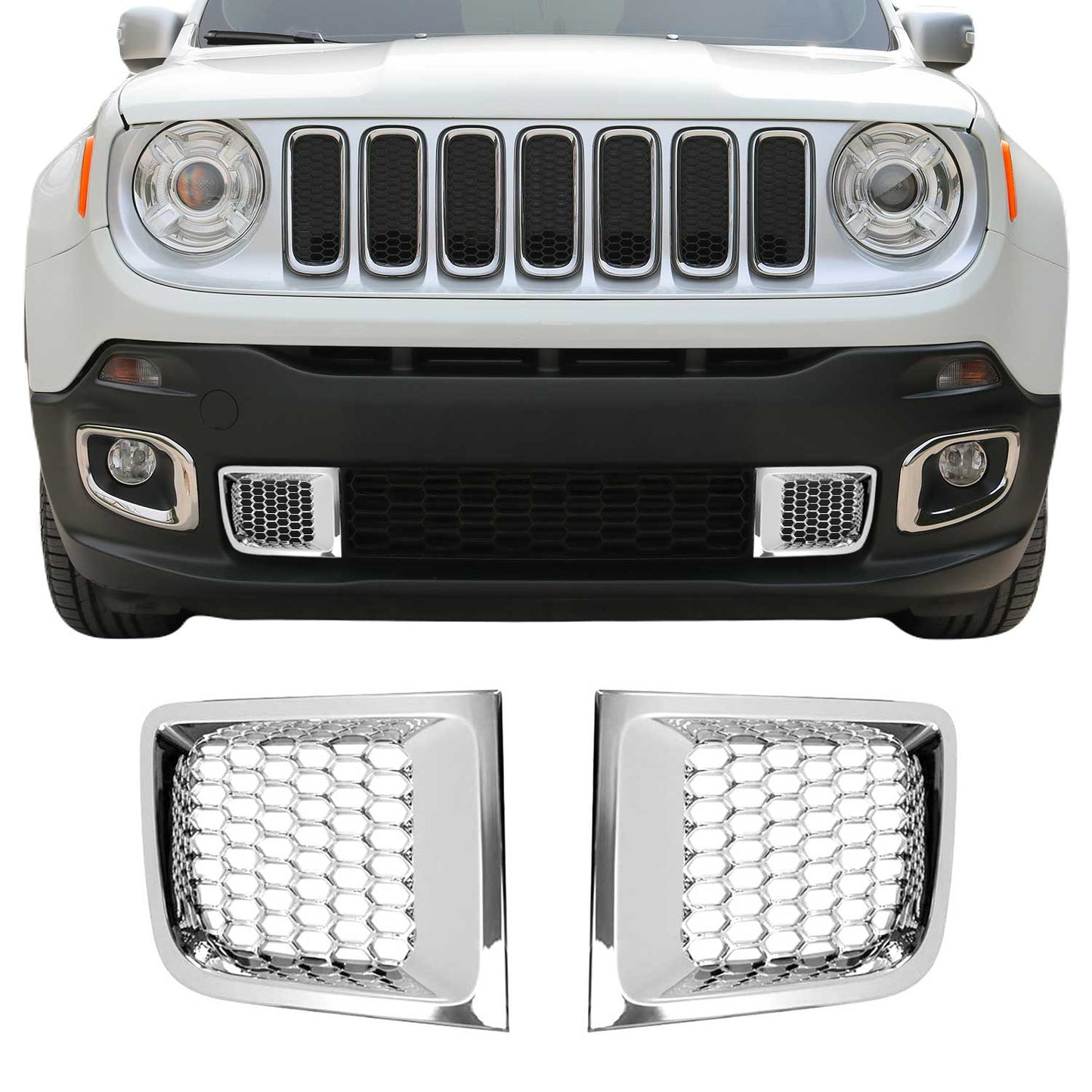 2015-2018 Jeep Renegade Front Bumper Trim Molding Chrome ABS 2Pcs