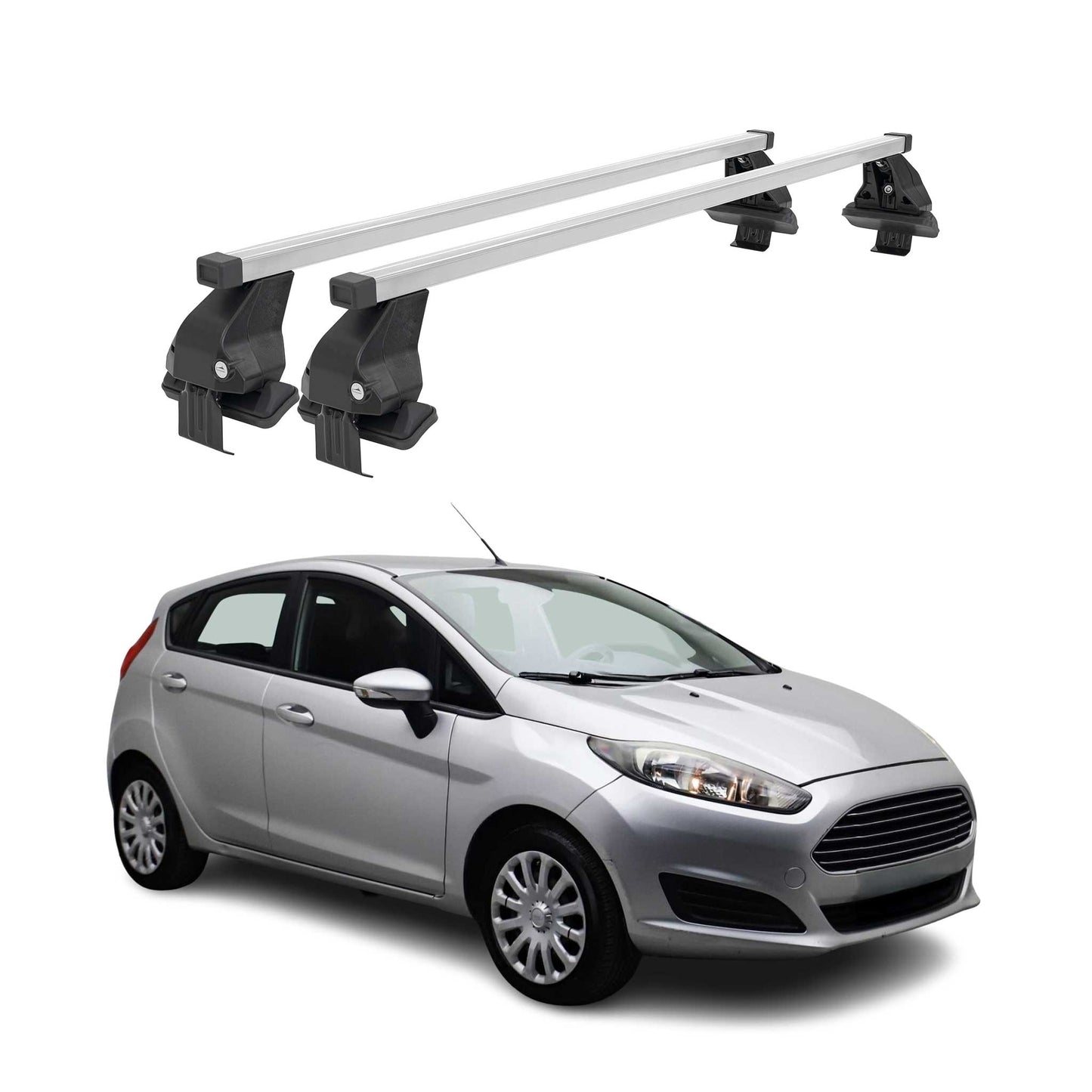 2014-2019 Ford Fiesta Hatchback Roof Rack Cross Bars Silver