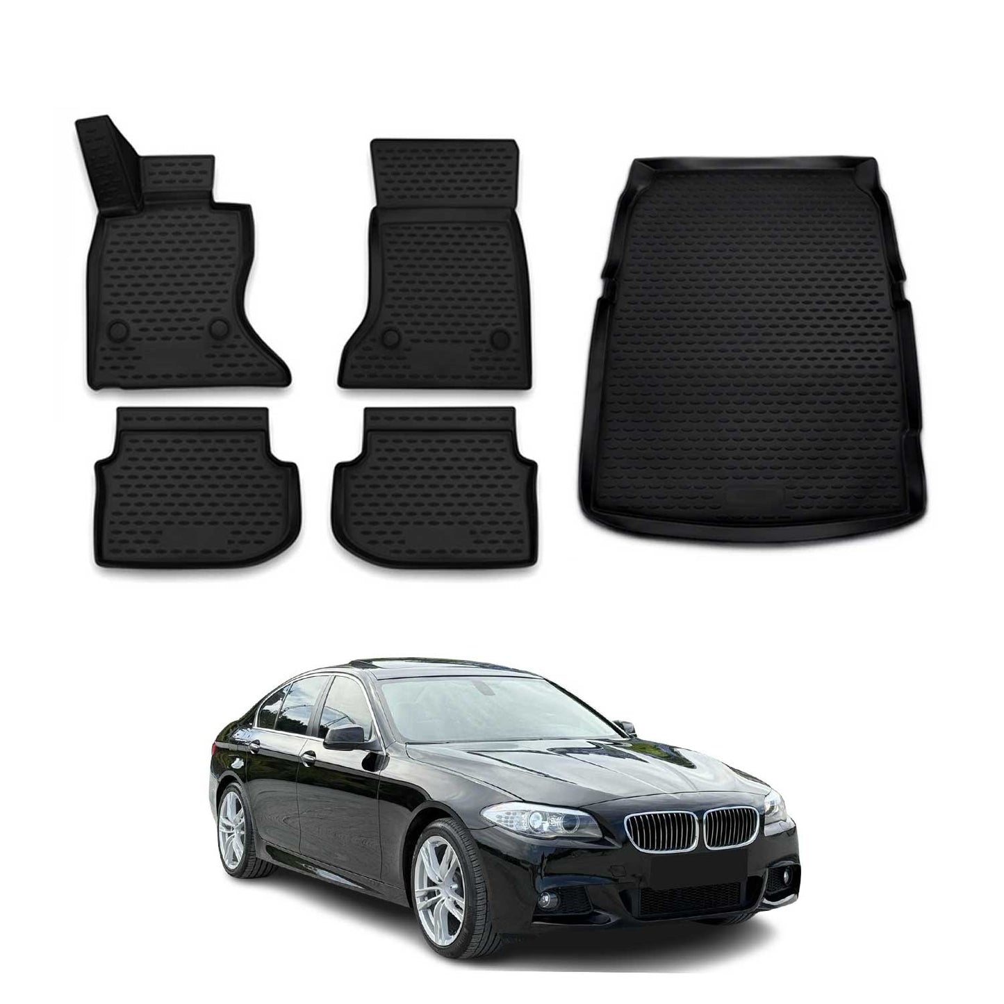2010-2013 BMW 5 Series F10 F11 4WD xDrive Pre-Facelift Floor Mats & Cargo Liner Full Set All Weather Black