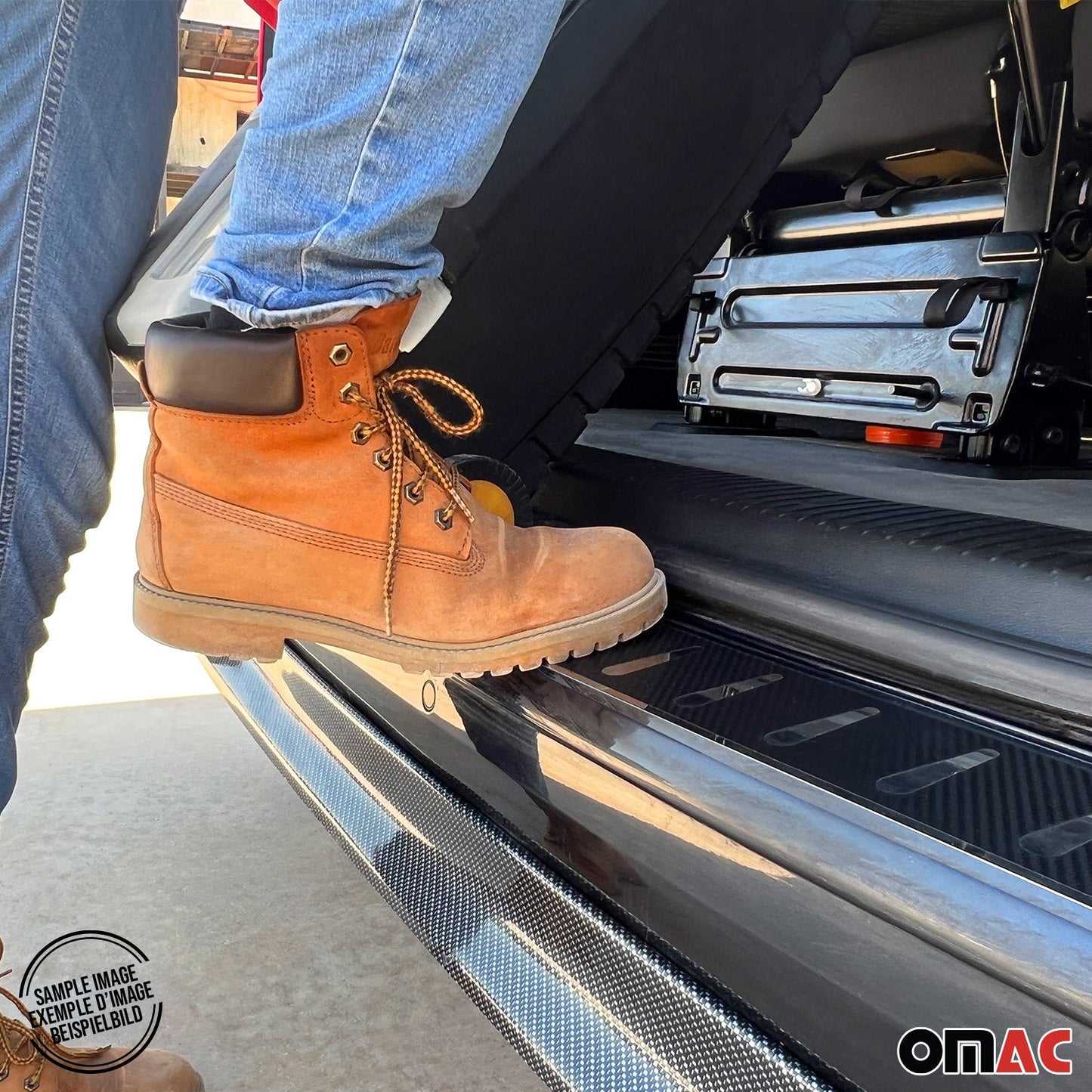 OMAC Rear Bumper Sill Cover Guard for Hyundai Tucson 2019-2021 Steel Carbon Foiled 3224093FCF