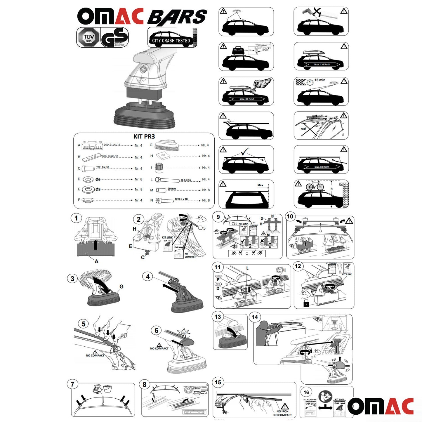 OMAC Roof Rack Cross Bars Roof Rack Rail Set for Subaru Forester 2009-2013 Gray 2 Pcs U015513