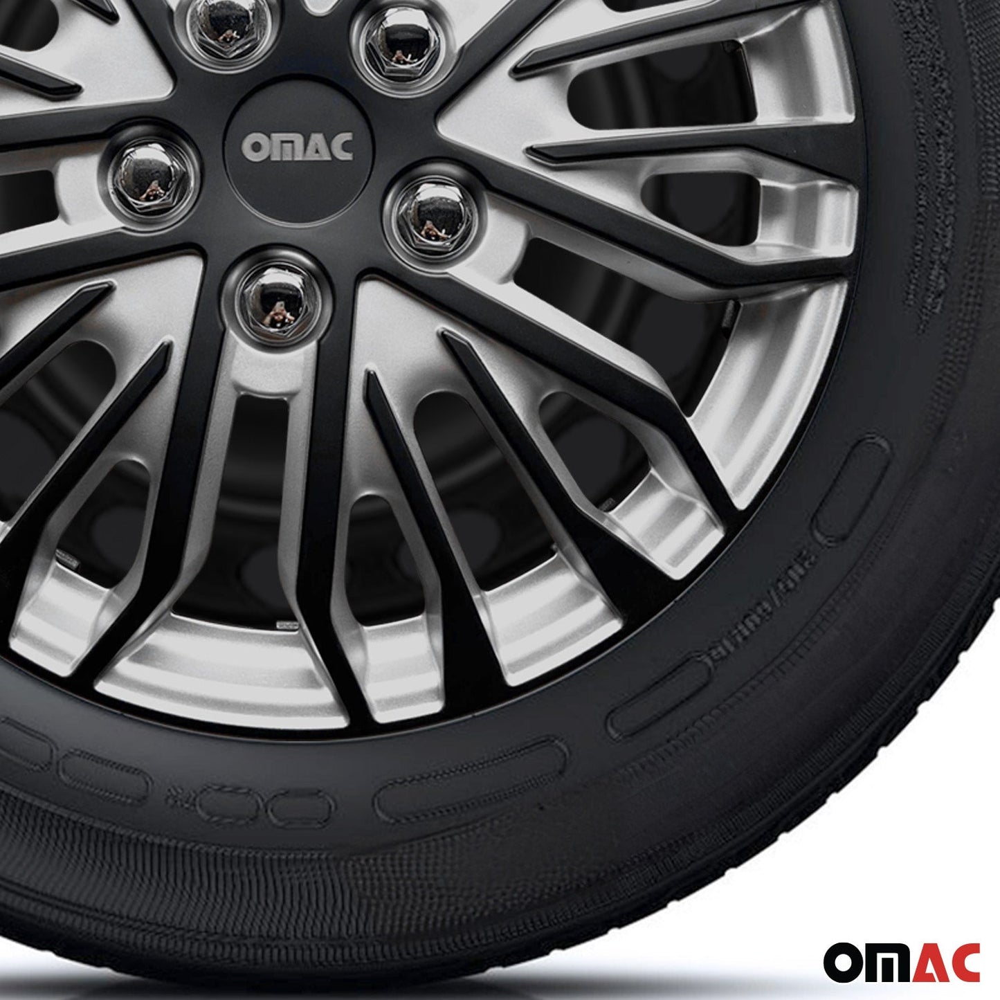 OMAC 14" Wheel Covers Guard Hub Caps Durable Snap On ABS Silver Matt Black 4x OMAC-WE41-SVMBK14