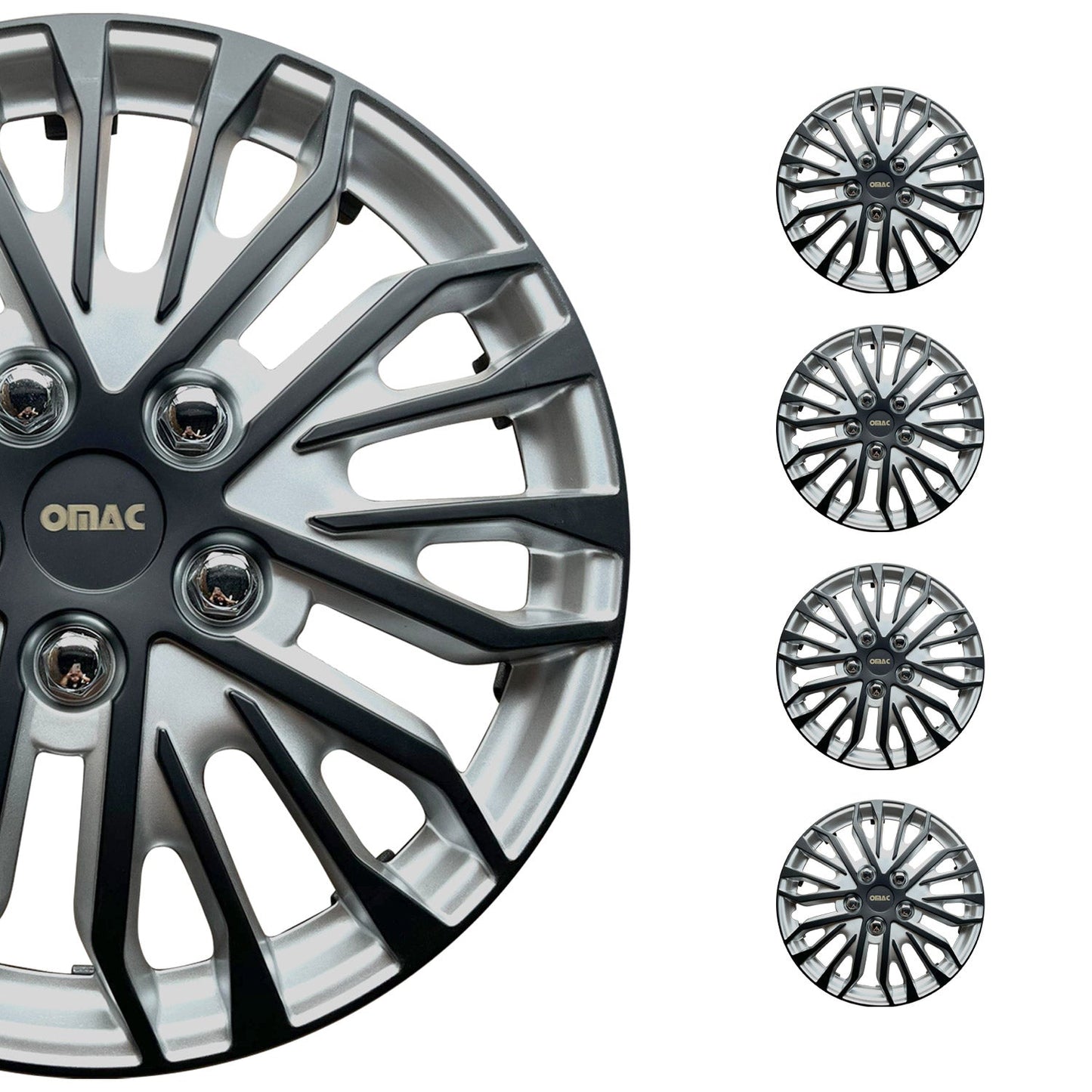 OMAC 14" Wheel Covers Guard Hub Caps Durable Snap On ABS Silver Matt Black 4x OMAC-WE41-SVMBK14