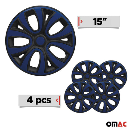 ColorFlex Hub Caps Wheel Cover 15" Black Matt & Dark Blue Full Set 4 pcs.