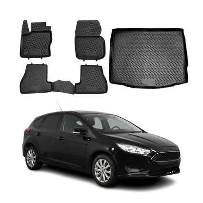 2012-2018 Ford Focus Hatchback Floor Mats & Cargo Liner Full Set All Weather Black
