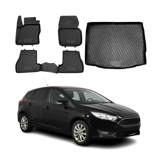 2012-2018 Ford Focus Hatchback Floor Mats & Cargo Liner Full Set All Weather Black
