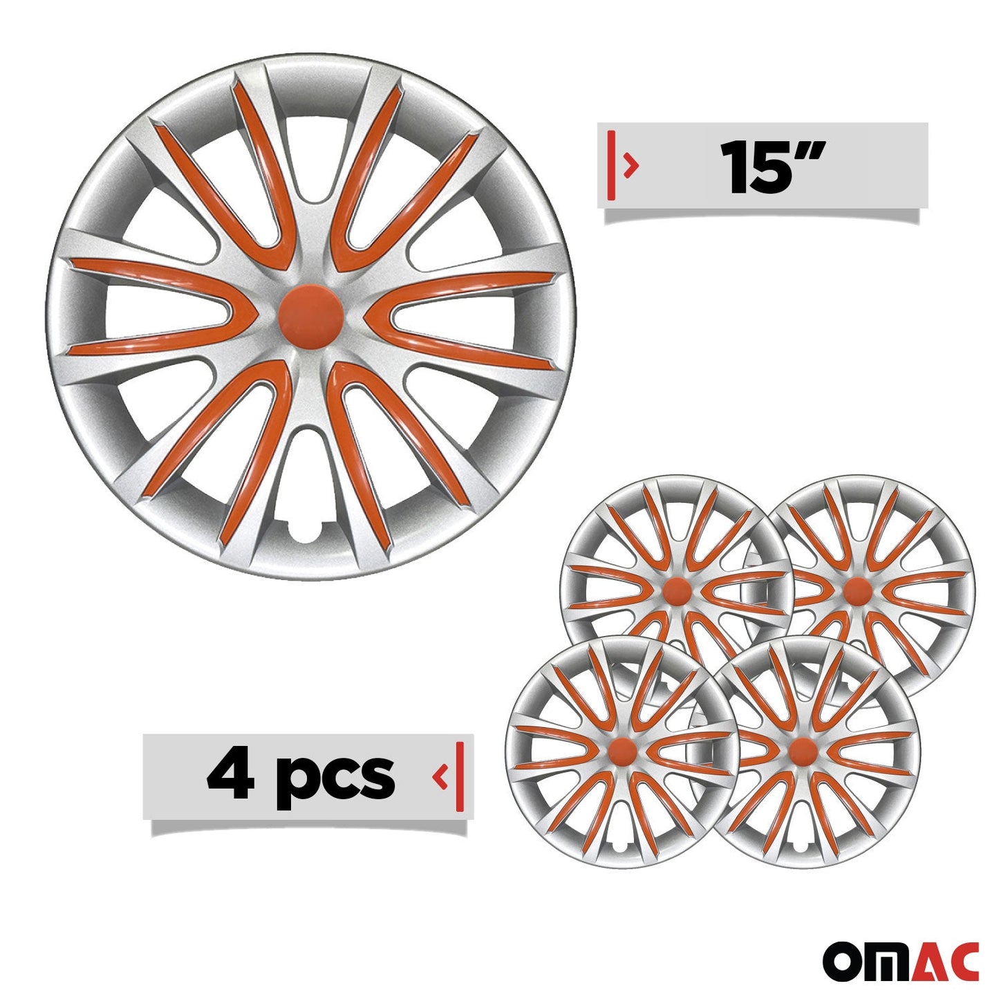 Bicolo Hub Caps Wheel Cover 15" Gray & Orange Full Set 4 pcs.