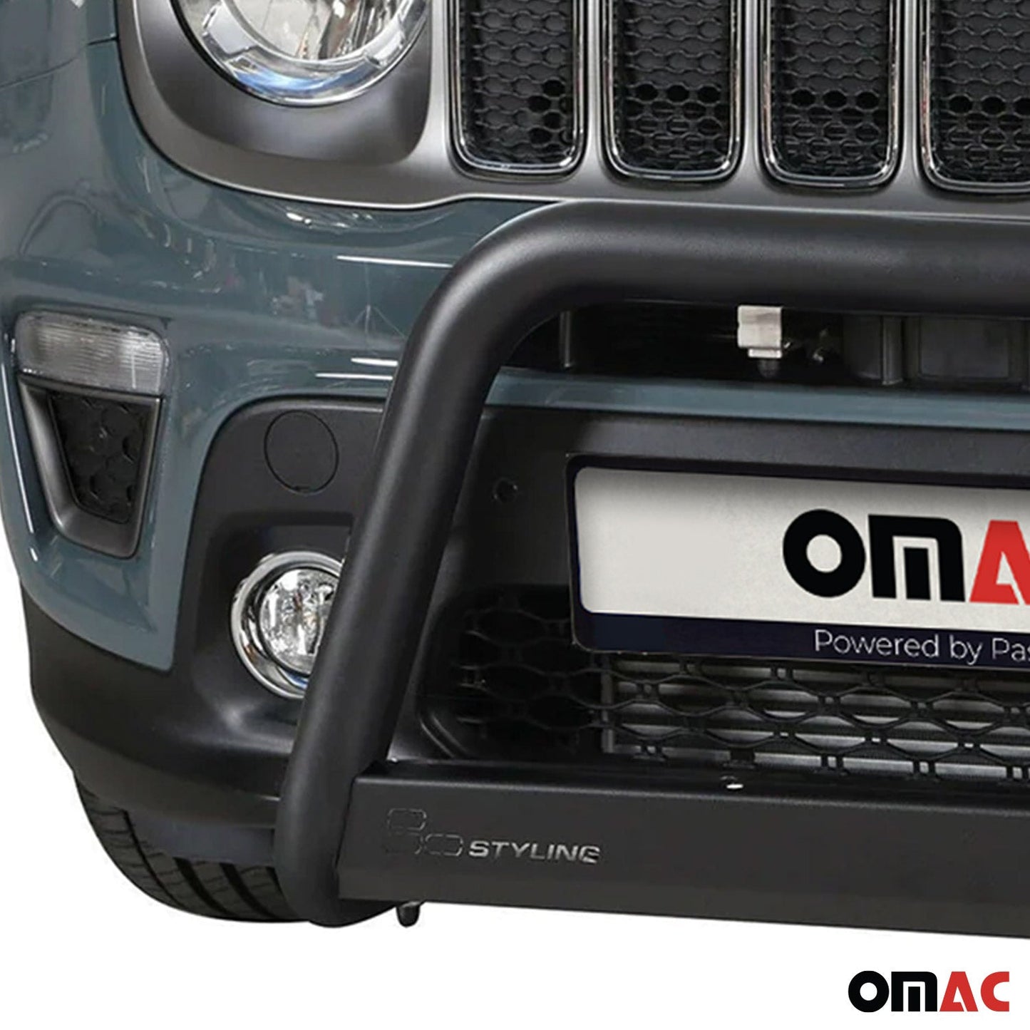 OMAC Bull Bar Push Front Bumper Grille for Jeep Renegade 2019-2023 Black Steel 1708MSBB086FB