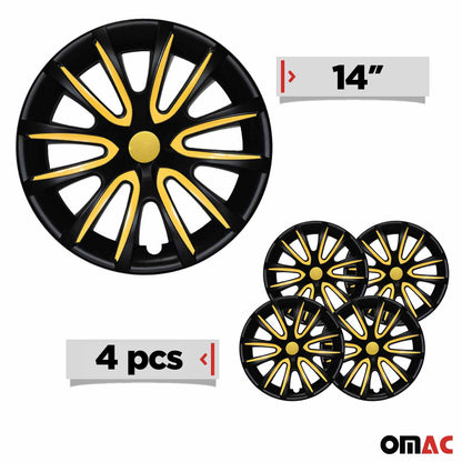 Bicolo Hub Caps Wheel Cover 14" Black Matt & Yellow Full Set 4 pcs.