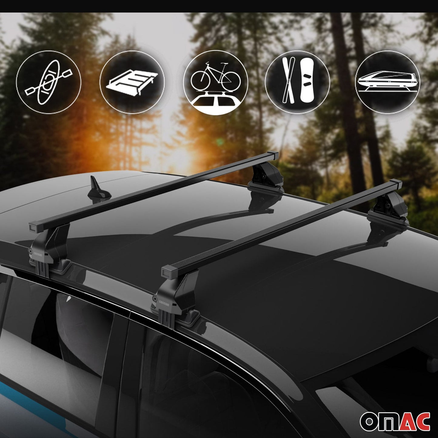 OMAC Smooth Roof Racks Cross Bars Luggage for Nissan Frontier 2022-2024 Steel Black U026701