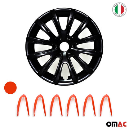 Bicolo Hub Caps Wheel Cover 16" Black Matt & Red Full Set 4 pcs.