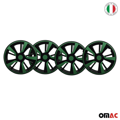 OMAC 15" Hubcaps Wheel Rim Cover Black & Green Insert 4pcs Set VRT99FR243B15G