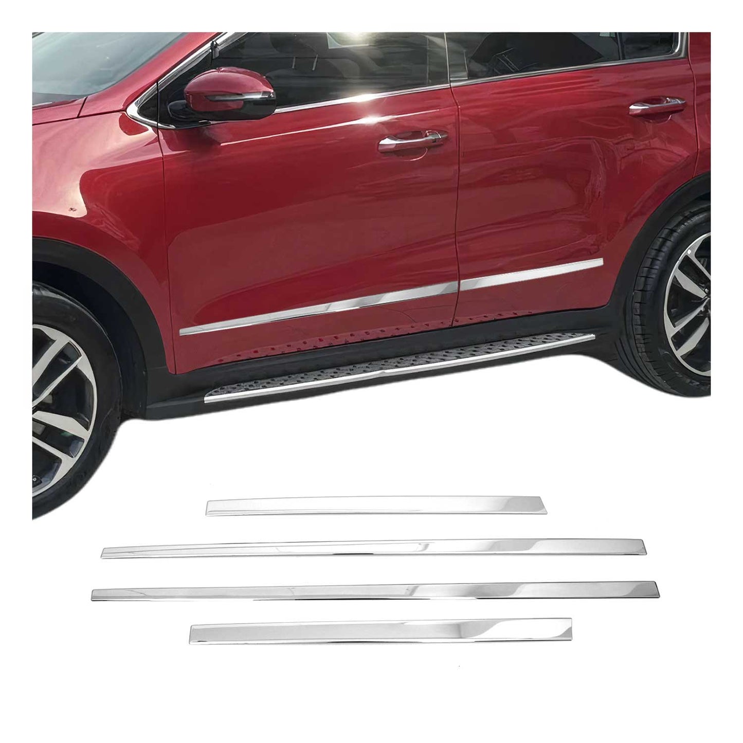 2017-2022 Kia Sportage Side Door Molding Trim Skirt Garnish Stainless Steel Silver 4Pcs
